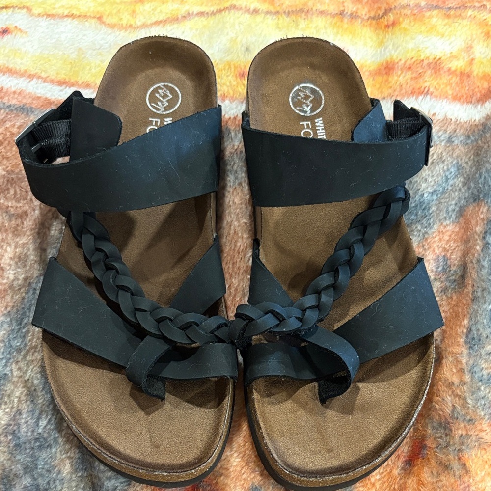 White Mountain Black Braided Sandals